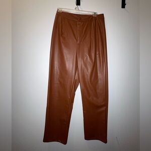 Burnt Orange Brown Leather Highwaisted Wide Leg Trousers